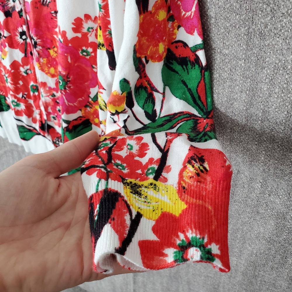 Womens XXL Cable & Gauge Floral Cardigan - White and Red - Picture 7 of 11